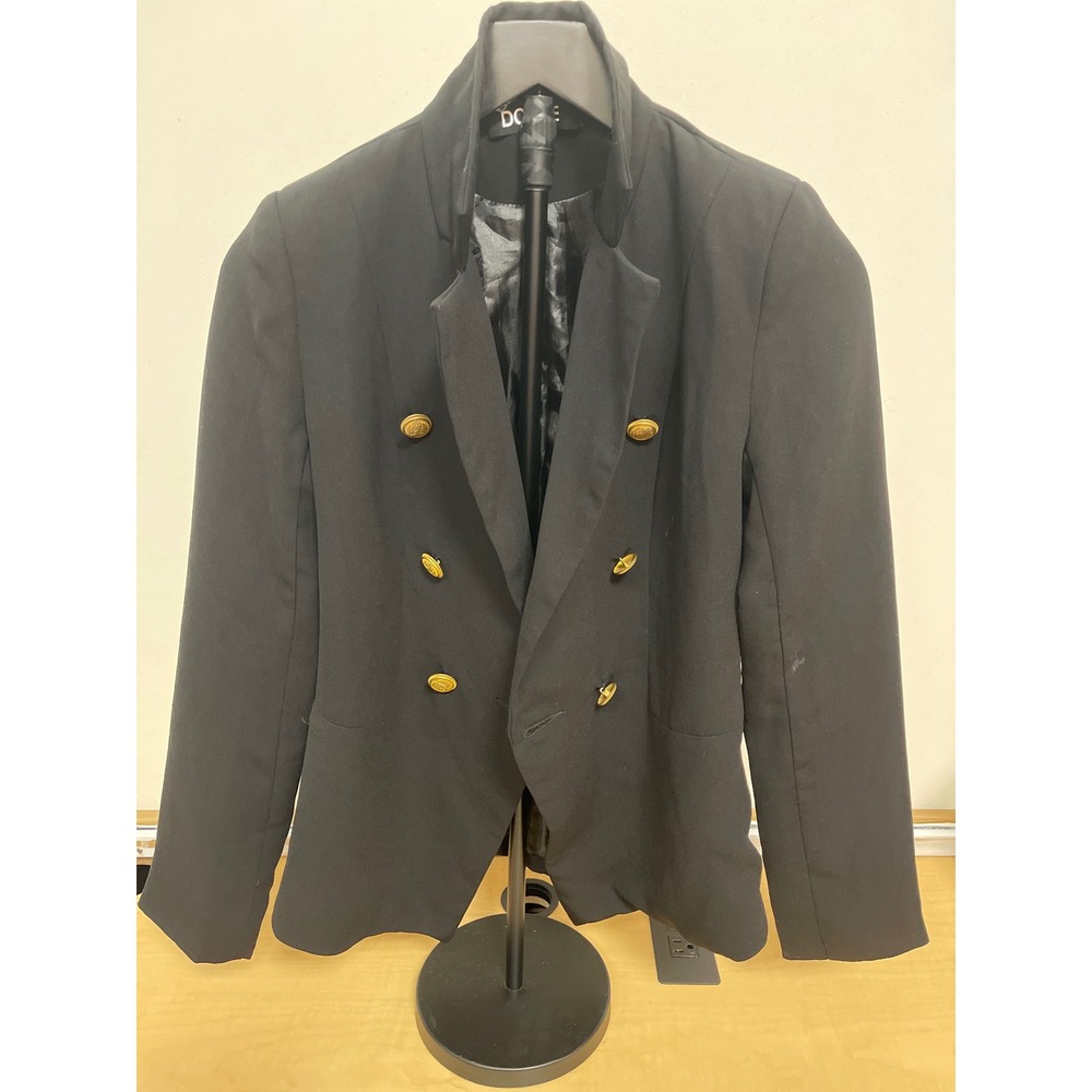 DO+BE Black Double Breasted Blazer Gold Crest Buttons Style Y14427